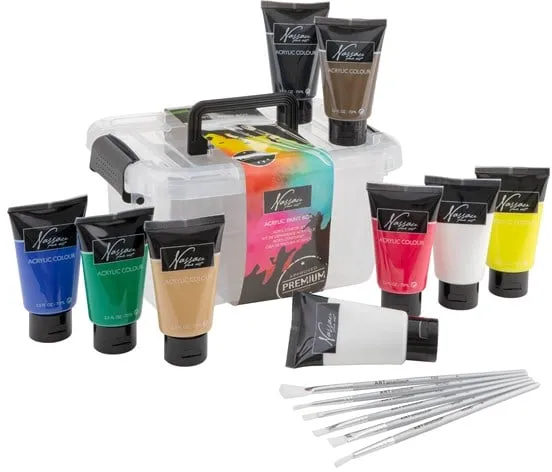 Nassau Acrylic Paint, set with 9 tubes of 75 ml incl. 6 brushes