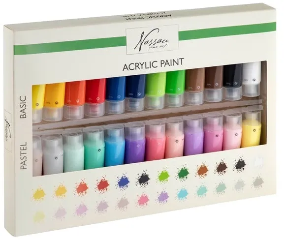Nassau Acrylic Paint, set with 24 colours à 22 ml.