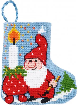 Permin Embroidery Kit Christmas Stocking Gnome with Light 7x8cm