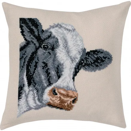 Permin Embroidery Kit Aida Cushion Multicoloured Cow 40x40cm