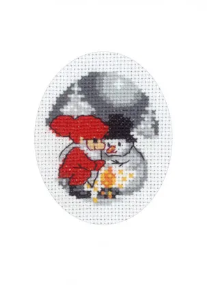 Permin Embroidery Kit Christmas Card Snowman and Elf 9x13cm