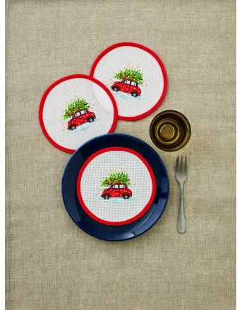 Permin Embroidery Kit Car 3 pcs Ø16cm