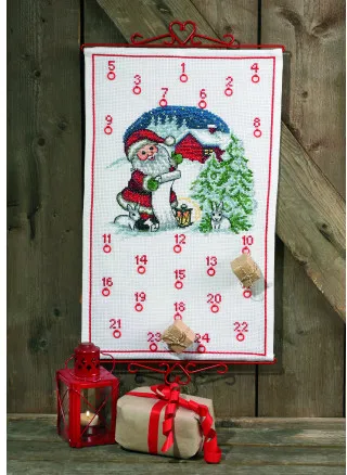 Permin Embroidery Kit Christmas Calendar - Santa Claus and Rabbits 38 x 62 cm